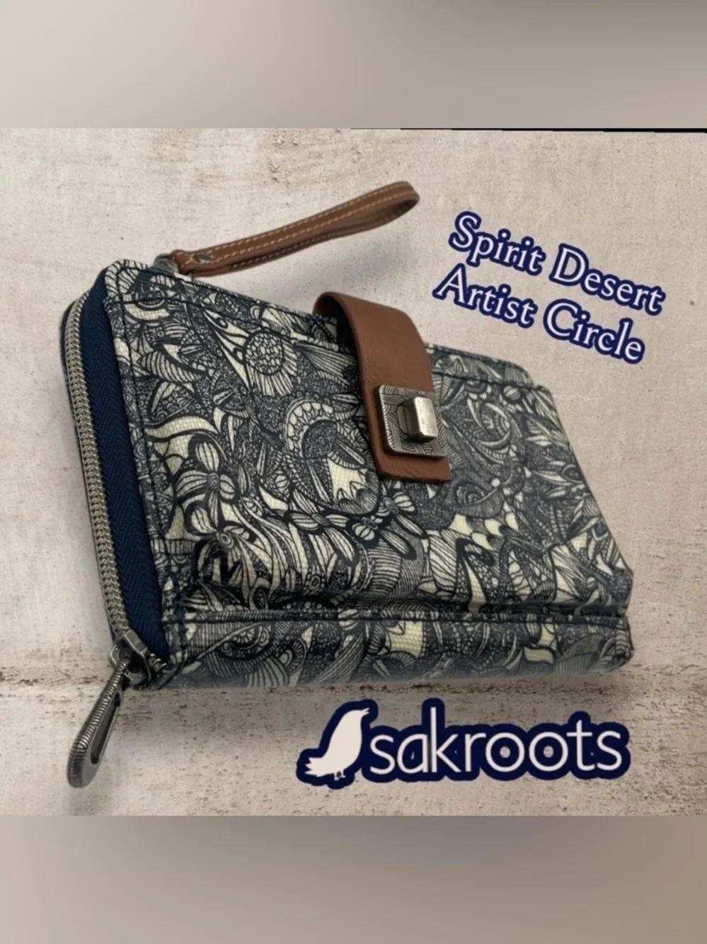 Sakroots Artist Circle Smartphone Wallet, Detachable Wristlet Strap Navy & Tan